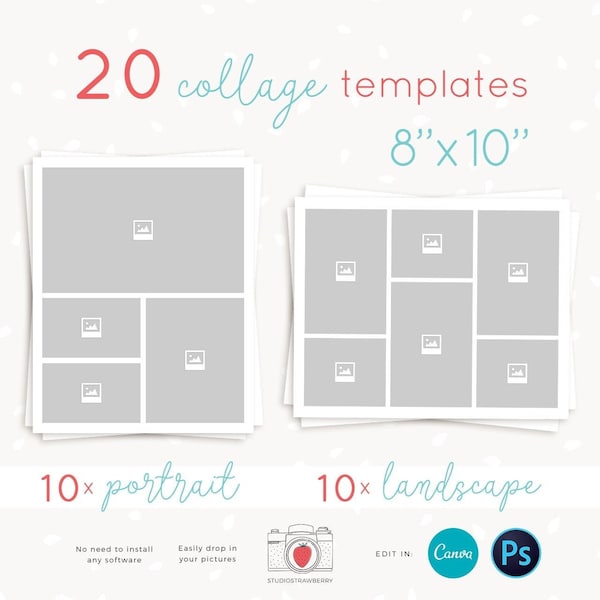 Collage template 20 pieces, 8x10 inch portrait and landscape, Storyboard template bundle, blog board template, Photography collage template