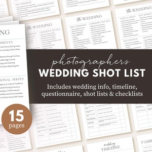 Wedding Photography Shot List Template Canva, Editable Wedding Day Photo Checklist, Photographer Wedding Planning Guide