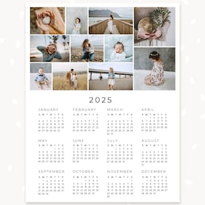 Plantilla de calendario fotográfico 2025, canva, collage de fotos, calendario imprimible de una página, calendario fotográfico, calendario imprimible, año tamaño carta