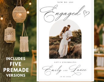 Engagement Welcome Sign with Photo – Editable Canva Template, Digital Download with Picture & Calligraphy for Engagement Party
