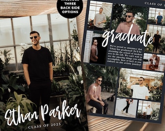 Editable Guy Graduation Announcement | Photo Collage Card for Him | Class of 2025 Graduation Invitation | Printable Canva Template