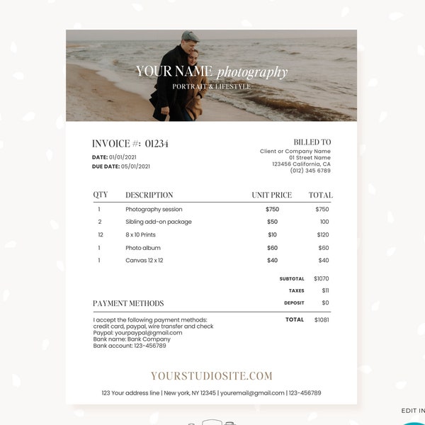 Photography Invoice - Etsy