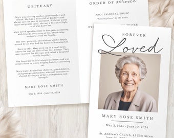 Editable Funeral Program Template with Photo Collage | Customizable Memorial Service Program | US Letter Folded Canva Funeral Booklet