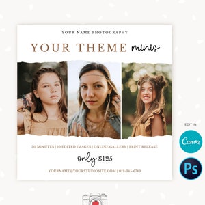 Mini Session Template, Canva, Photoshop, Mini session marketing, Photography marketing, Neutral mini sessions template, Your Theme minis