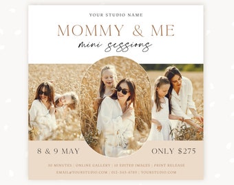 Canva Mommy and Me Mini Session Template, editable Mothers Day Mini Sessions marketing for photographers, great as Instagram post or card