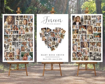 Heart Shaped Funeral Photo Collage Template | Memorial Picture Display Poster | Celebration of Life Canva Template | Set of 3