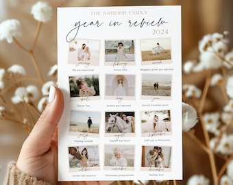 Editable Year in Review Photo Card | Customizable Family Recap Card Template | Holiday Collage | For Christmas, Hanukkah, New Year & more