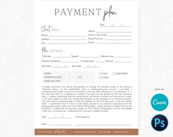 Payment plan templates, Photography Forms, Payment Plan Form For Photographer, Payment plan template Canva, Payment Sign up form, C08