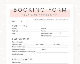 Photography Forms, Client Booking Form For Photographer, Form Templates for Photographers, Photography Contract, Sign up form template Canva