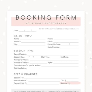 Photography Forms, Client Booking Form For Photographer, Form Templates for Photographers, Photography Contract, Sign up form template Canva