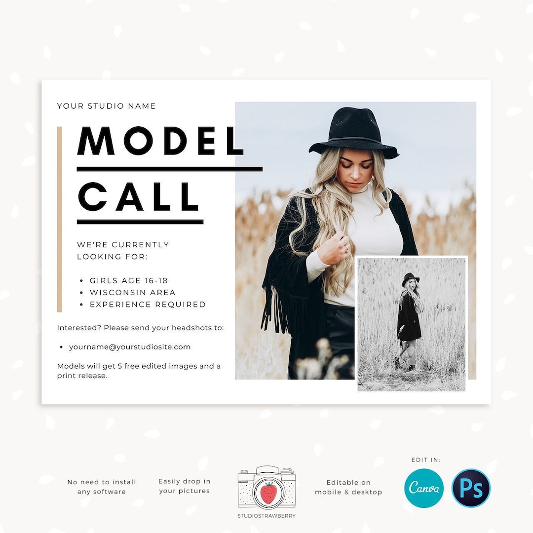 Model Call Template, Photography Casting Call, Photography Model Call