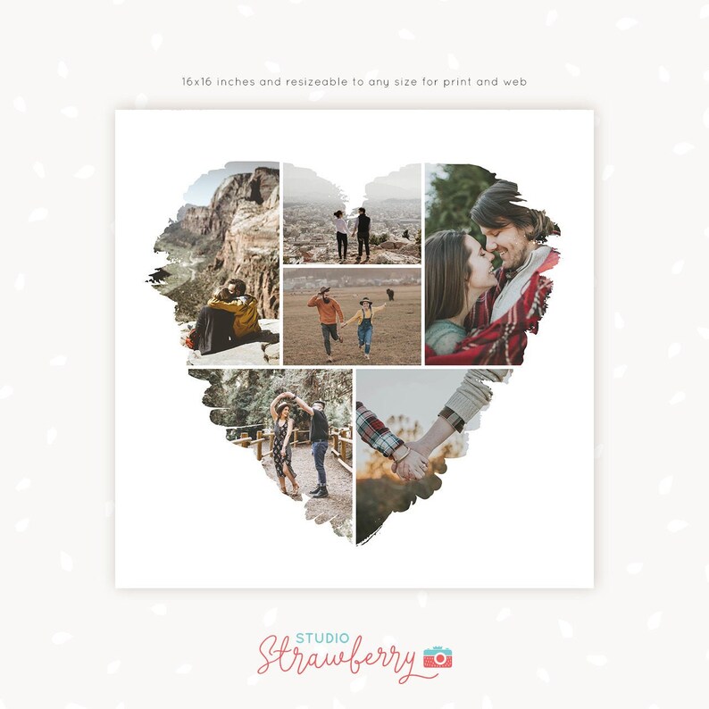 Heart Collage Template Download For Photoshop Heart Photo Etsy