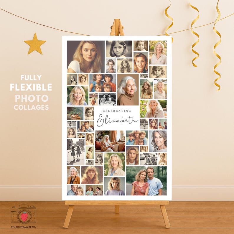 Editable 90th Birthday Welcome Sign Template With Photo Collage ...