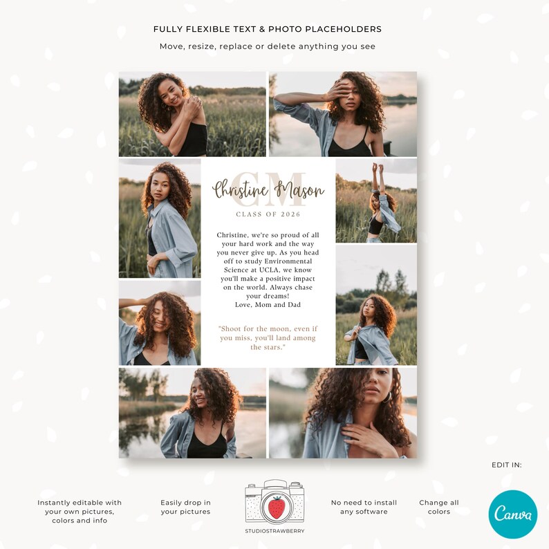 Email Header Graduation Monogram Graduation Yearbook Ad Template, Full Page Senior Tribute ...