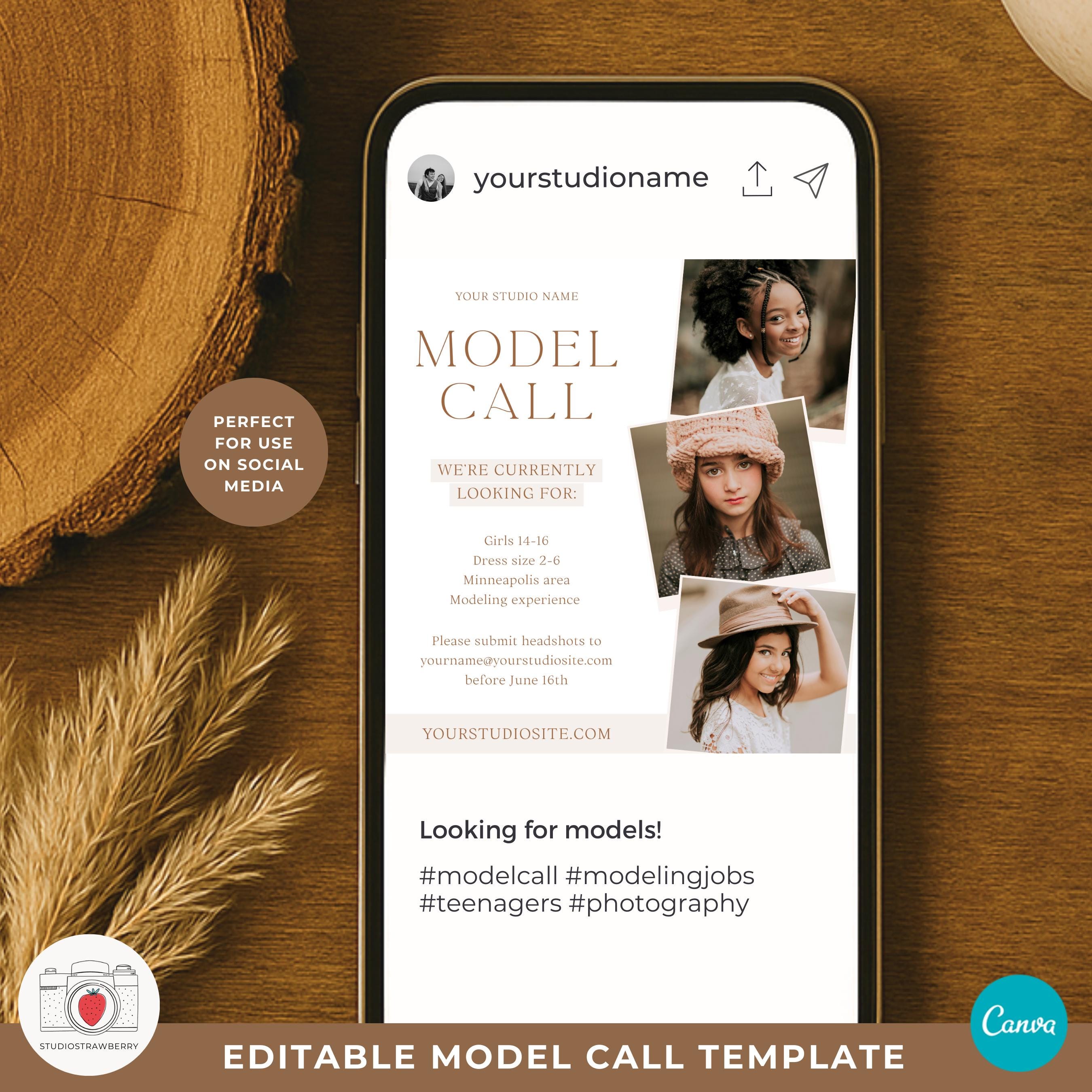 Models Calling Editable Model Call Canva Template for Photography, Customizable Model ...