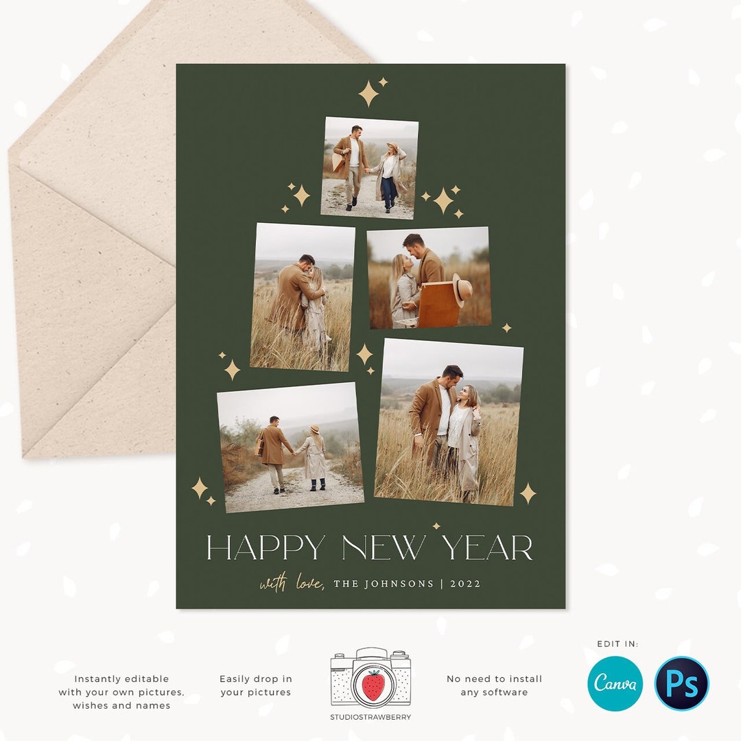 Christmas Card Template christmas Tree, Canva, Christmas Photo Card