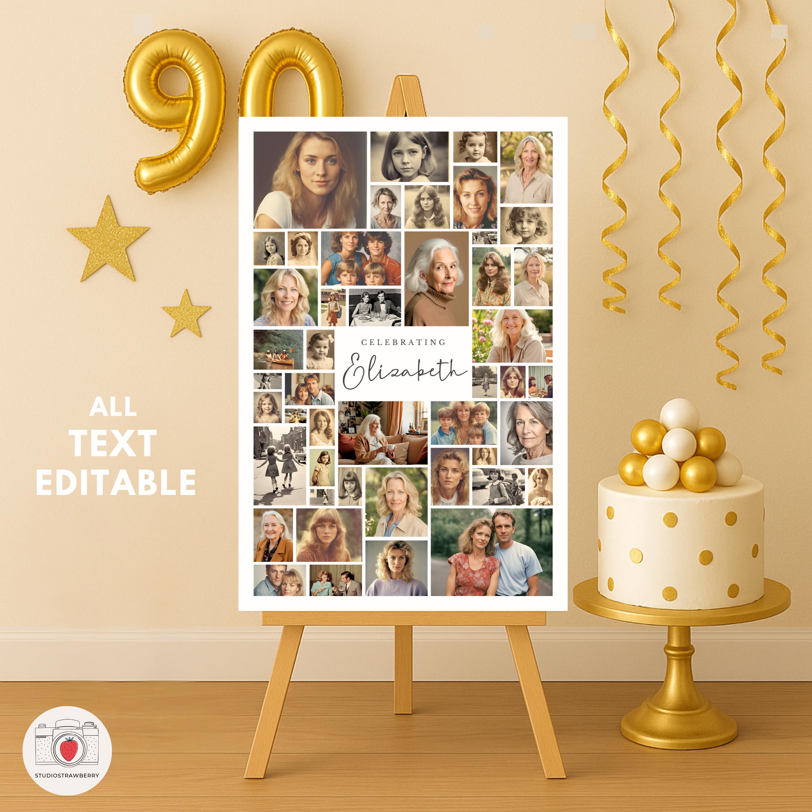 Editable 90th Birthday Welcome Sign Template With Photo Collage ...