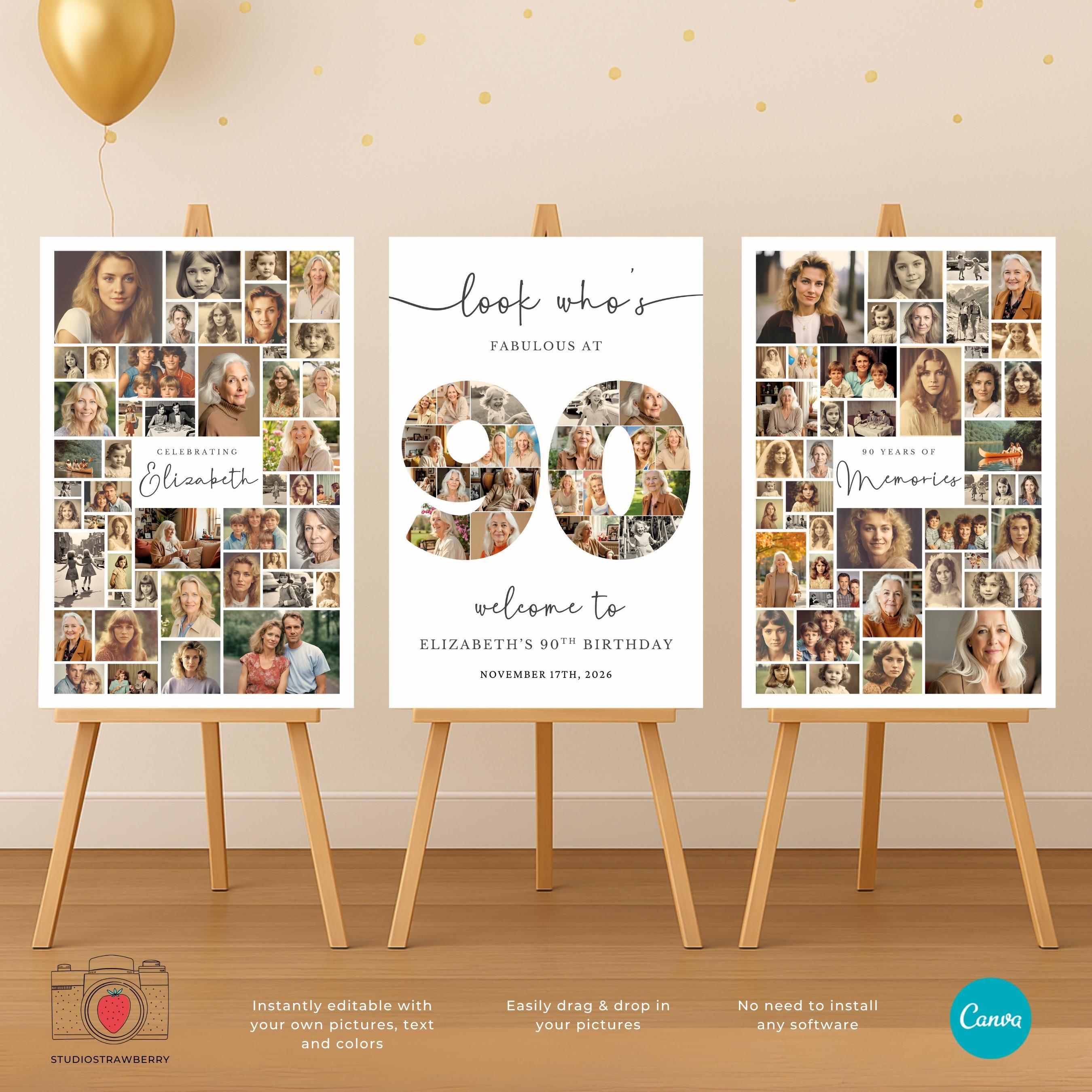Editable 90th Birthday Welcome Sign Template With Photo Collage ...