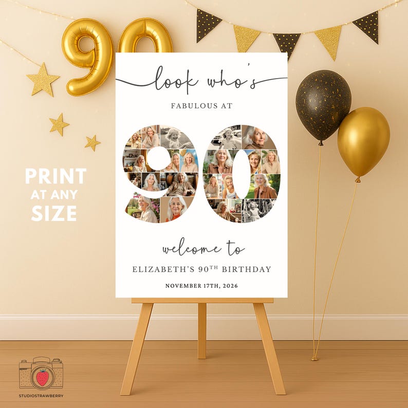 Editable 90th Birthday Welcome Sign Template With Photo Collage ...