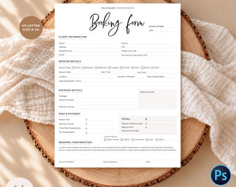 Photography Booking Form Template, Editable Canva + Photoshop Client Form, US Letter & A4 C01