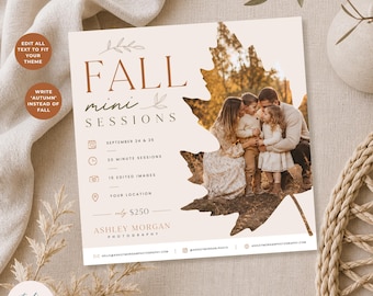 Fall Mini Sessions Canva Template for Photographers: Editable Autumn Photography Marketing Flyer