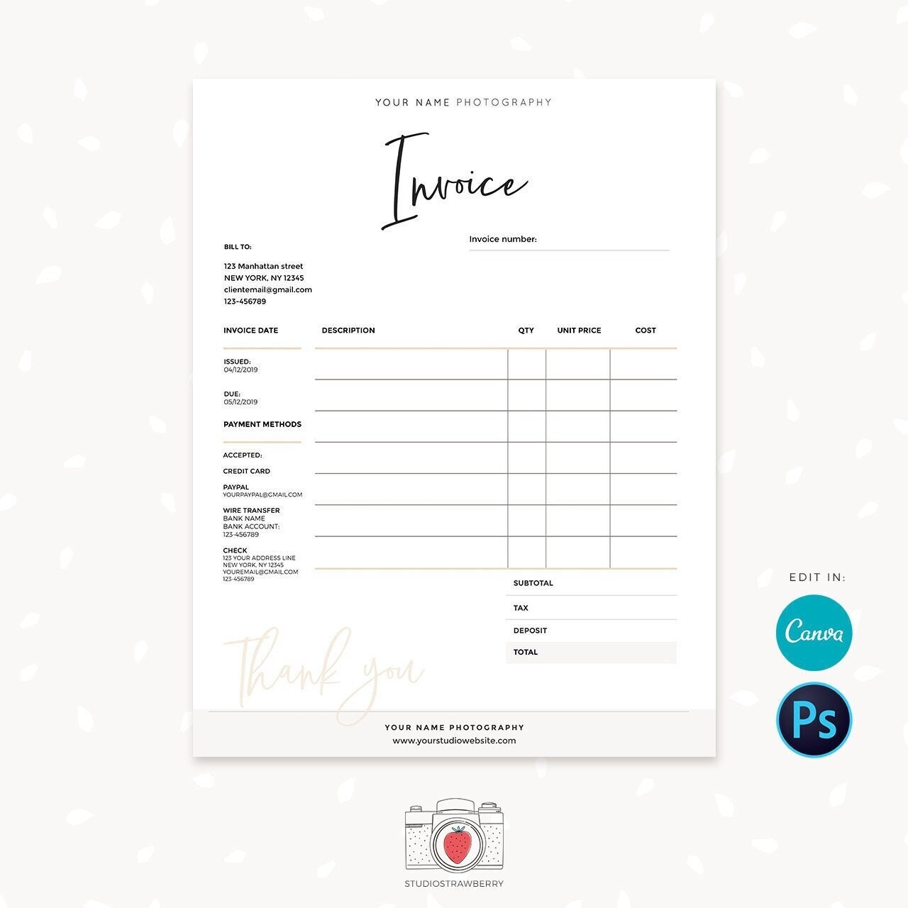 invoice template printable invoice invoice template canva etsy