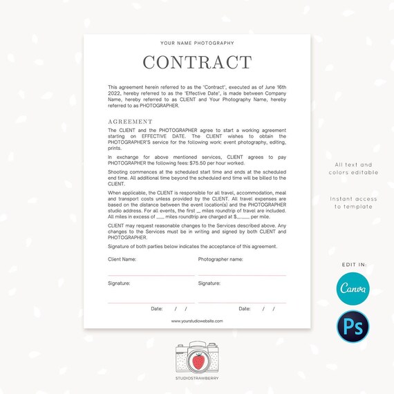 Photographer Contract Template Photography Forms Forms for - Etsy