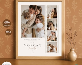 Family Photo Collage with Film Strip, Editable Family Year in Review Template, Canva Family Photo Poster Printable Wall Art