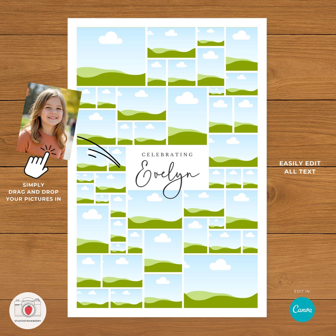 Editable 9th Birthday Photo Collage Sign • Canva Number 9 Welcome Sign ...