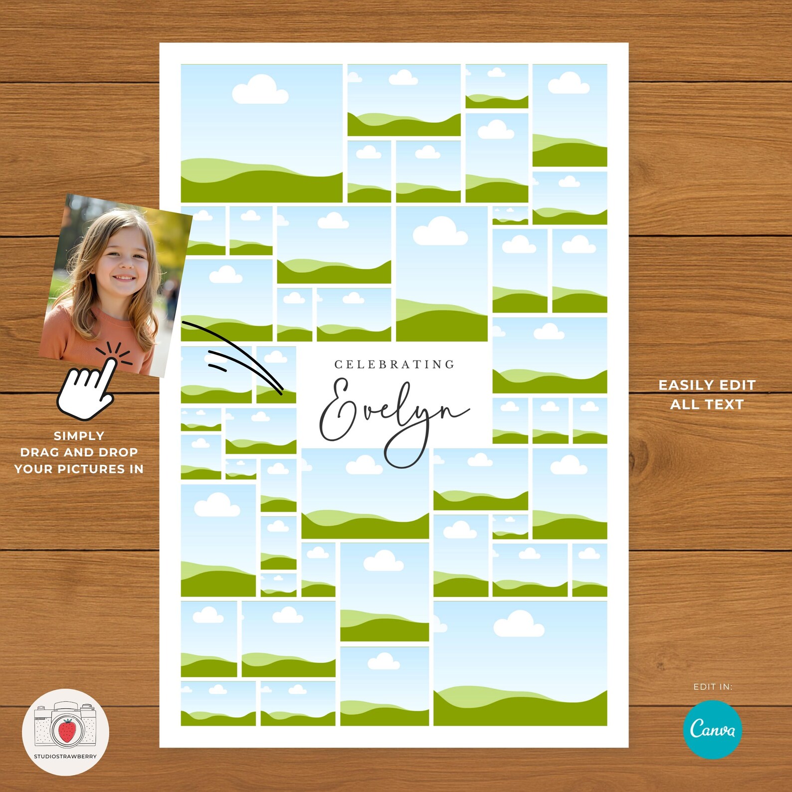 Editable 9th Birthday Photo Collage Sign • Canva Number 9 Welcome Sign ...