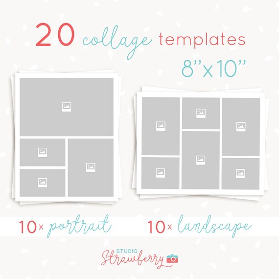 collage template 20 pieces 8x10 inch portrait and landscape etsy portrait templates