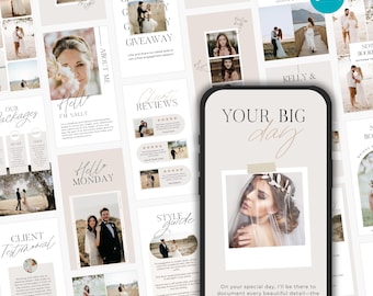 Plantillas de historias de Instagram para fotógrafos de bodas Diseños de Canva / Redes sociales para fotografía de bodas