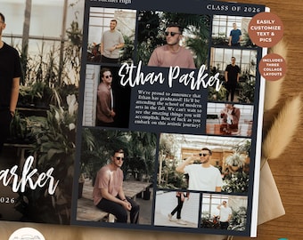 Full Page Yearbook Ad for Boys Canva Template | Guy Graduation Photo Collage | Senior Yearbook Ad for Son
