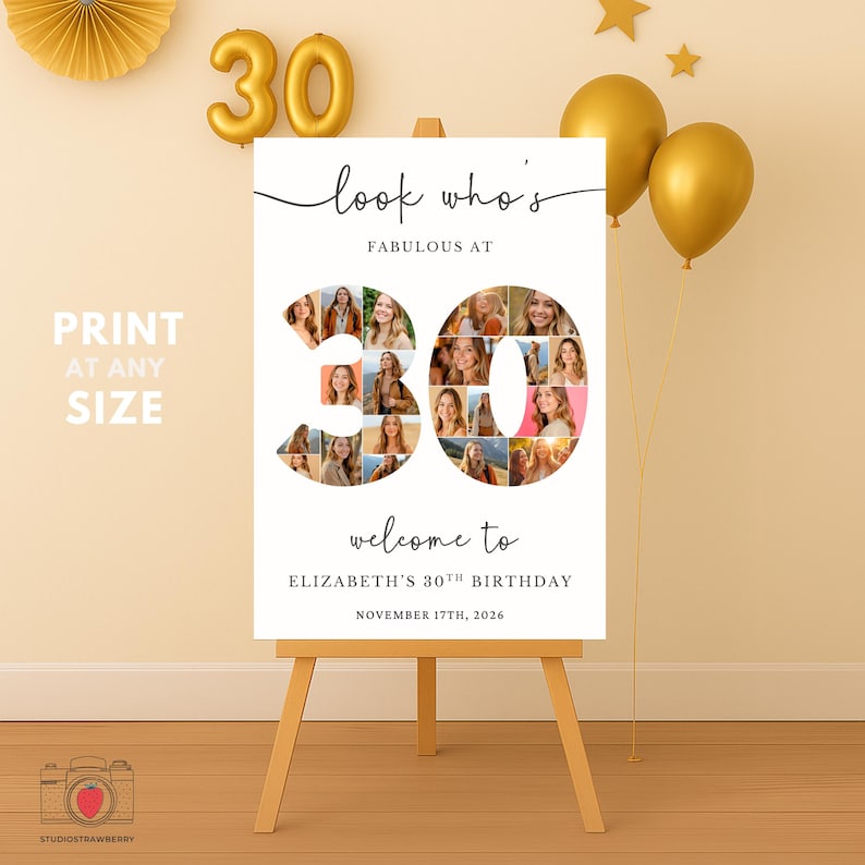 Editable 30th Birthday Photo Collage Sign Set • Canva 30th Birthday ...