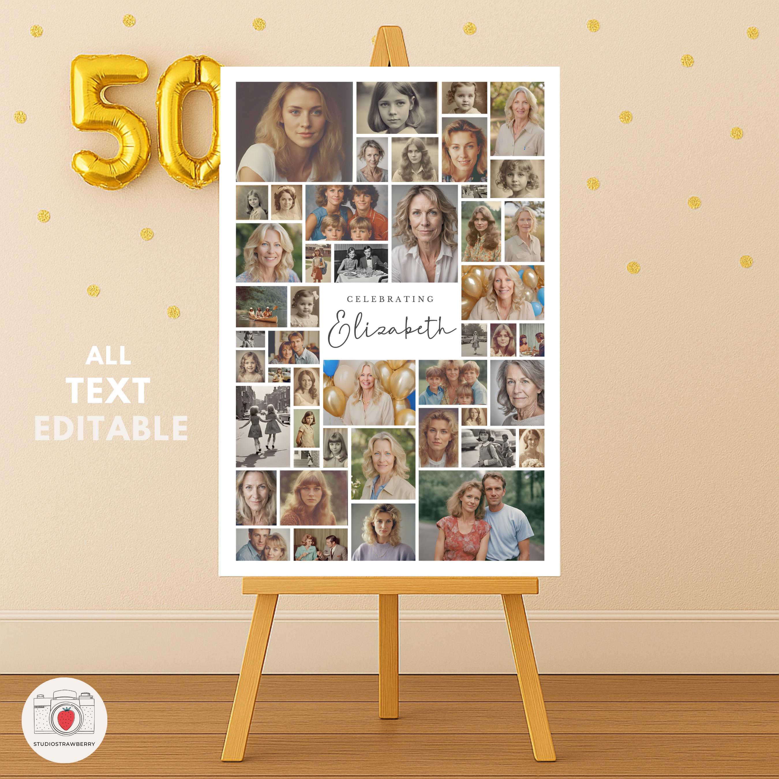 50th Birthday Photo Collage Sign Canva Template, Editable Number 50 ...
