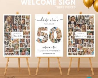 50th Birthday Photo Collage Sign Canva Template, Editable Number 50 Poster with Lots of Photos, Printable Milestone Birthday Welcome Sign