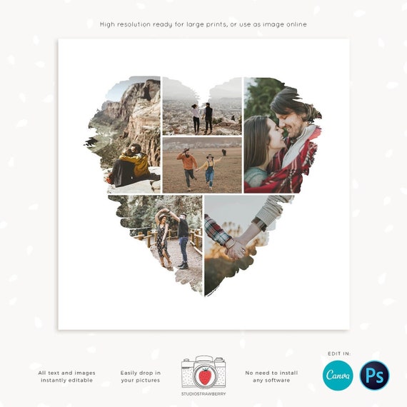 Heart Collage Template Instantly Editable Heart Photo - Etsy