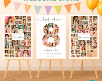 Editable 8th Birthday Photo Collage Sign • Canva Number 8 Welcome Sign Template • Birthday Poster for 8 Year Old Girl or Boy