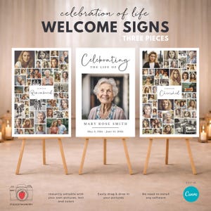 Editable Funeral Photo Collage Template | Memorial Picture Display Poster | Celebration of Life Canva Template | Set of 3