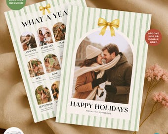 Year in Review Christmas Card Template, Canva Holiday Photo Collage, Printable Family Christmas Photo Card, Happy Holidays Design