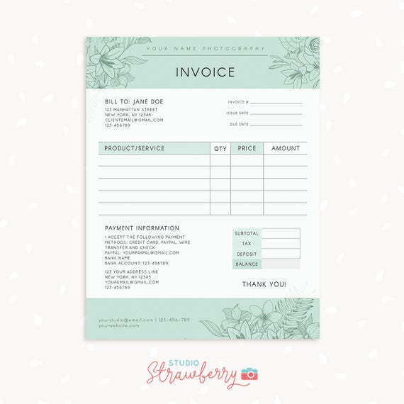 invoice template photography invoice business invoice receipt template for photographers photography forms photoshop template floral invoice for photographers