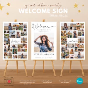 Plantilla de Canva para letreros de bienvenida de graduación, póster de collage de fotos para estudiantes de último año, letrero editable para fiesta de graduación, decoración imprimible