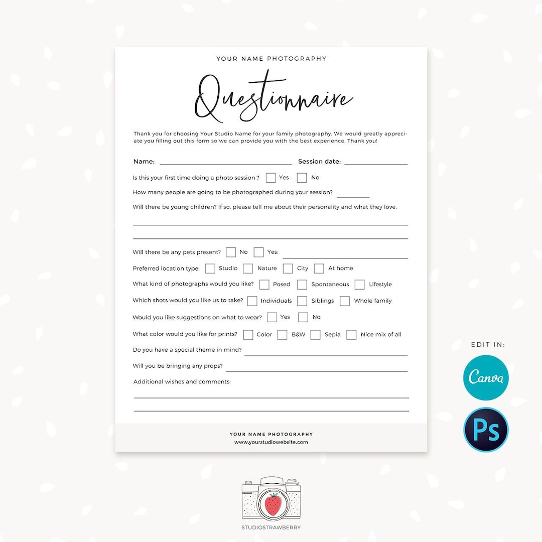 Photography Questionnaire Template, Family Photography Questionnaire Template, Family ...