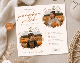 Pumpkin Patch Mini Sessions Template, Fall Mini Sessions Canva Template,  Autumn Photography Marketing Flyer Editable