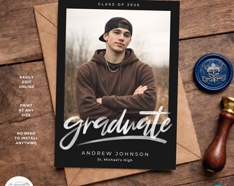 Guy graduation announcement, Graduation announcement boy, Senior Graduation Template, Graduation Announcement, Canva template, Photoshop
