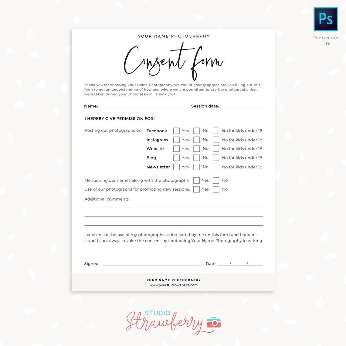 Photography consent form template Photography permission form Etsy