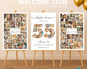 Editable 55th Birthday Photo Collage Template – 55th Birthday Welcome Sign Canva – Printable Party Decor Poster with Lots of Photos