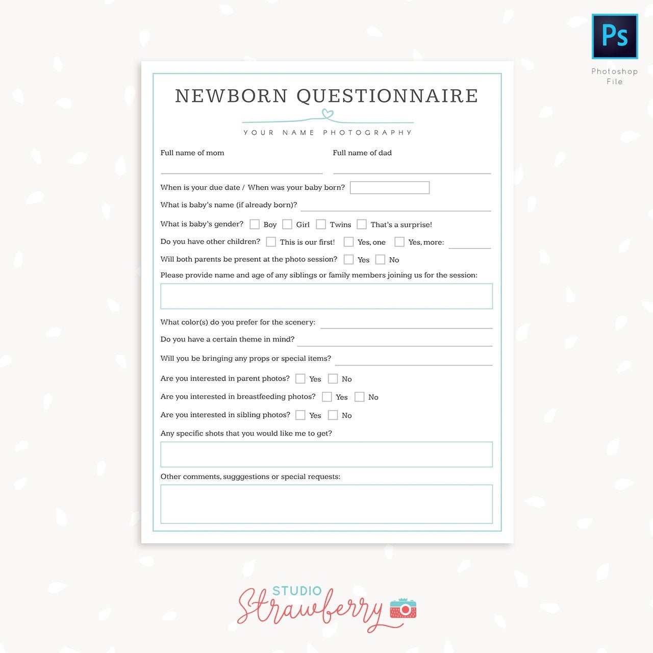 Newborn questionnaire Newborn photography questionnaire Etsy