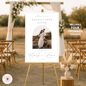 Hochzeit Willkommensschild mit Foto, bearbeitbare Canva-Vorlage, elegantes Kalligraphieschild, personalisiertes druckbares Boho-Hochzeitsplakat