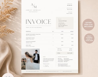 Photography Invoice Template Canva, Photographer Invoice with Photo, Wedding Photography Invoice, Editable Minimal Invoice Form C02